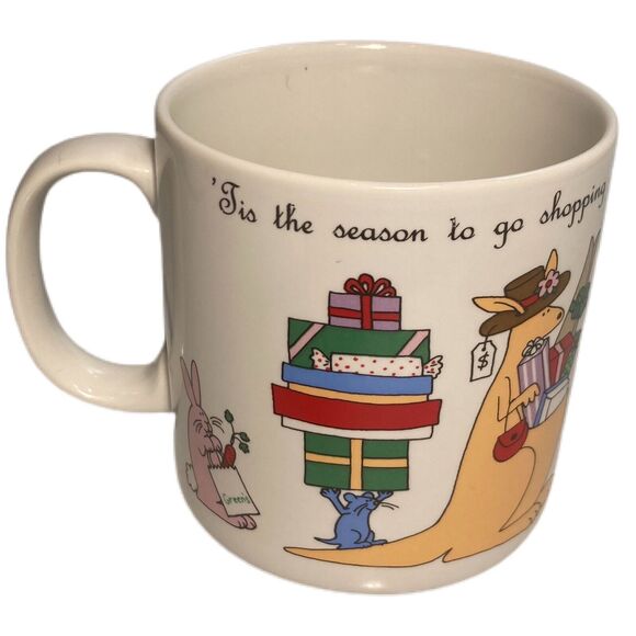 Tis the Season to Go Shopping Christmas Mug Russ Berrie Vintage 80s Funky Retro - Picture 3 of 14